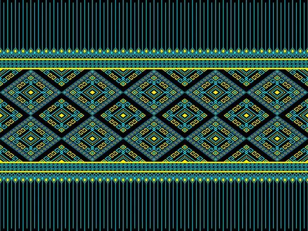 Turquoise Yellow Ethnic Tribe Seamless Pattern Black Background Symmetry Rhombus — стоковий вектор