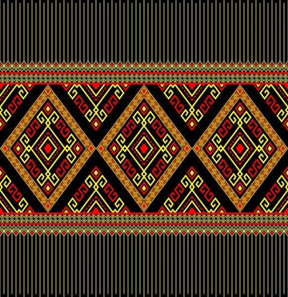 Yellow Red Ethnic Native Seamless Pattern Black Background Symmetry Rhombus - Stok Vektor