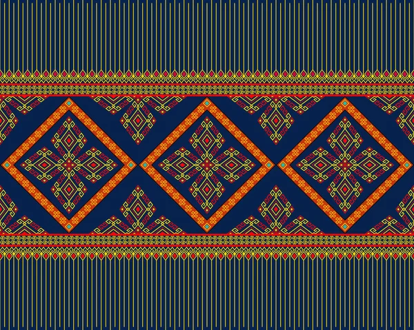 Yellow Red Native Tribe Seamless Pattern Blue Background Symmetry Rhombus — 스톡 벡터