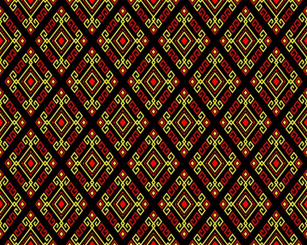 Yellow Red Tribal Ethnic Seamless Pattern Black Background Symmetry Rhombus — стоковий вектор