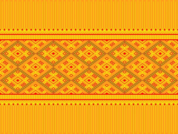 Yellow Red Ethnic Tribe Seamless Pattern Yellow Background Symmetry Rhombus — 스톡 벡터