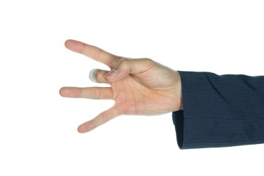 İş adamı yakalamak orta parmak üzerinde beyaz izole