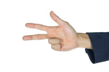 Üç parmak üzerinde beyaz izole sayma işadamı