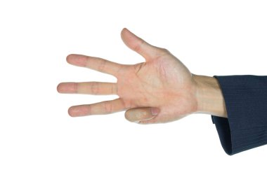 Dört parmak üzerinde beyaz izole sayma işadamı