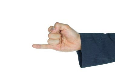 İşadamı küçük parmak veya beyaz izole serçe