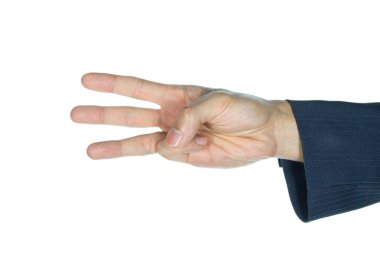 Beyaz izole iş adamı üç parmak