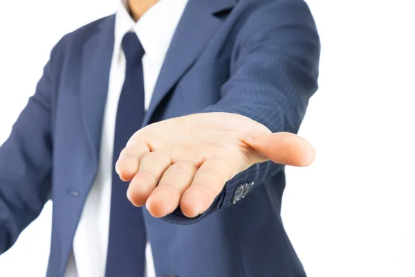 Businessman Open Palm Hand Gesture Isolated on White Background — Stock Photo, Image