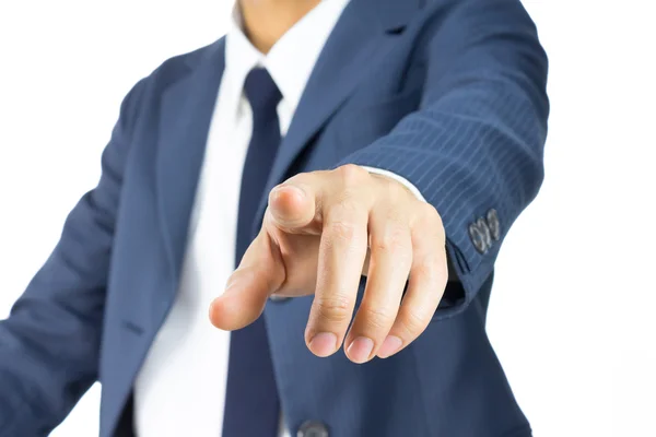 Businessman Touching Screen or Pushing Button on White Backgroun — Stock Photo, Image