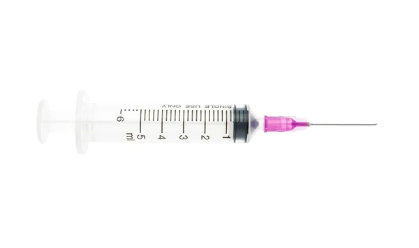Violet Syringe Isolated on White Background — Stock Photo, Image