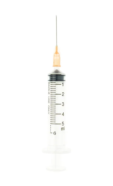 Orange Syringe Isolated on White Background on Vertical View — Stock Photo, Image