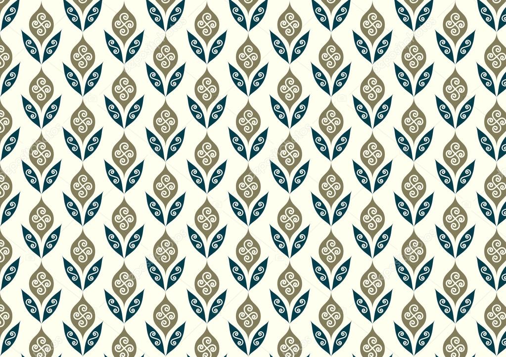 Dark Green Retro Flower and Leaves Pattern in Classic Style