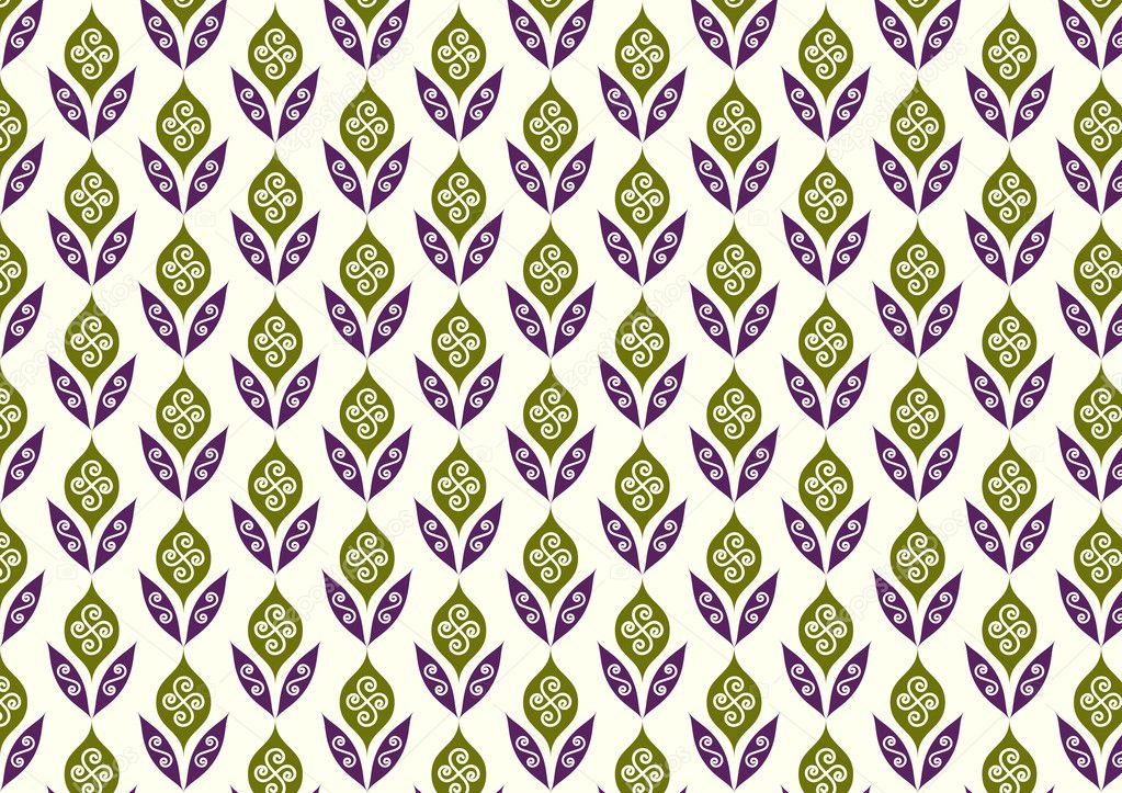 Purple Retro Flower and Leaves Pattern in Classic Style