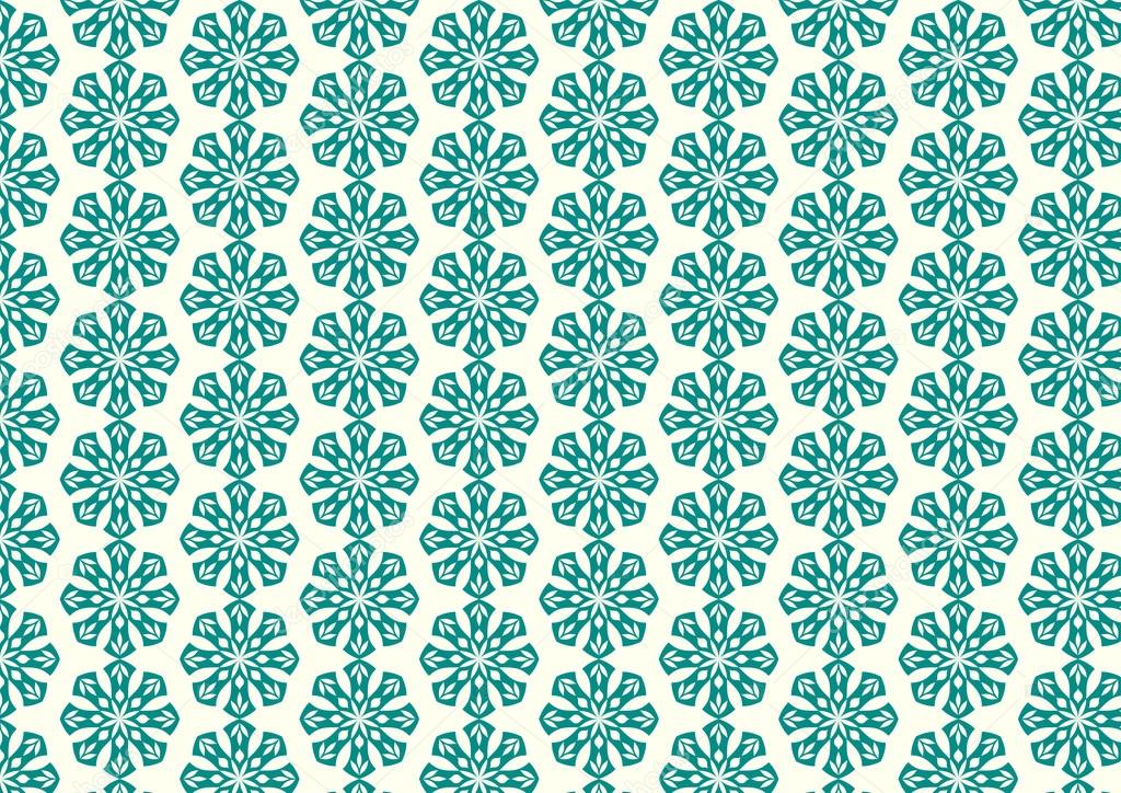 Turquoise Retro Flower and Leaves Pattern on Pastel Background