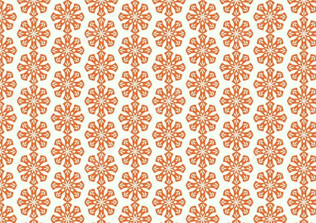 Orange Retro Flower and Leaves Pattern on Pastel Background