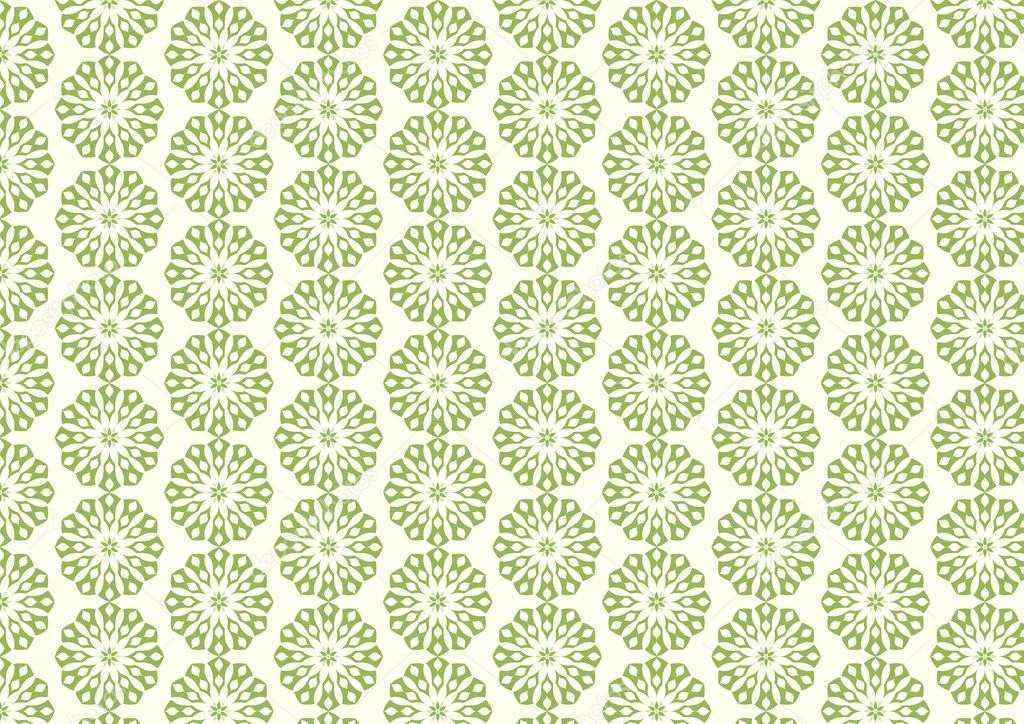 Green Retro and Modern Flower Pattern on Pastel Background