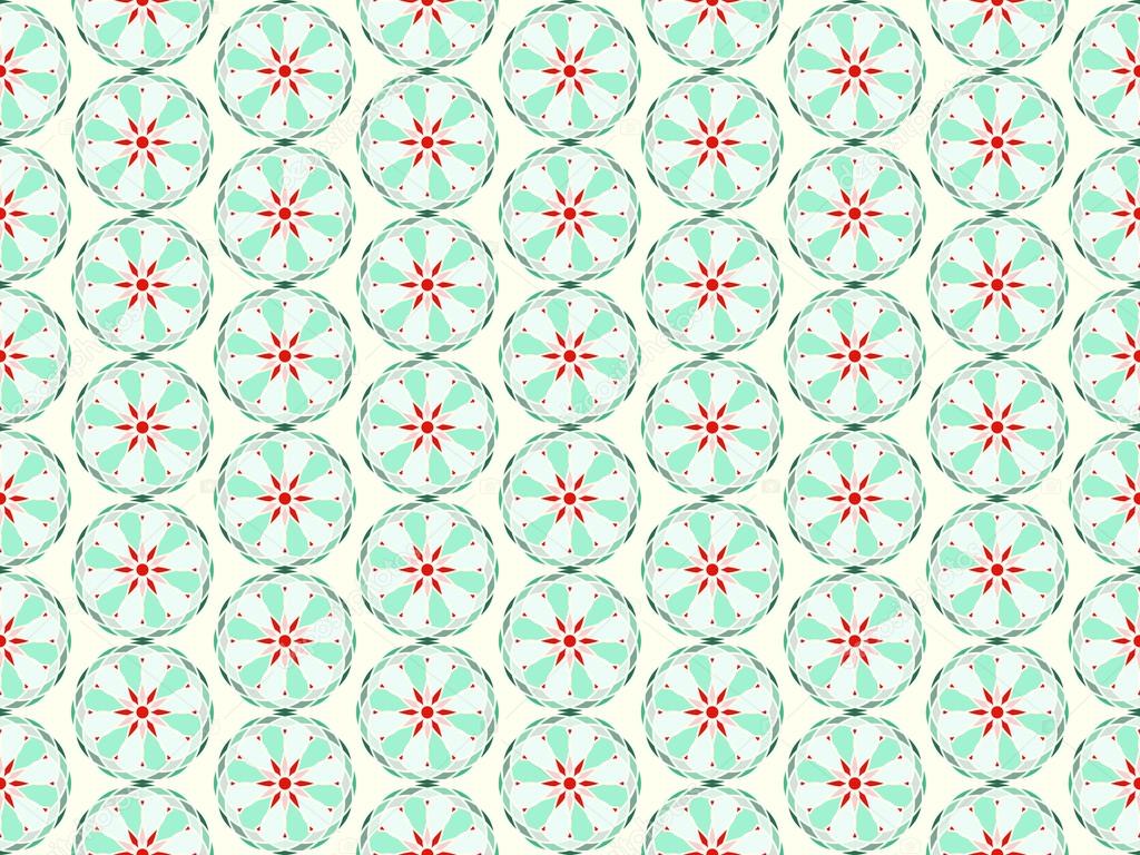 Green Abstract Ball and Flower Pattern on Pastel Background