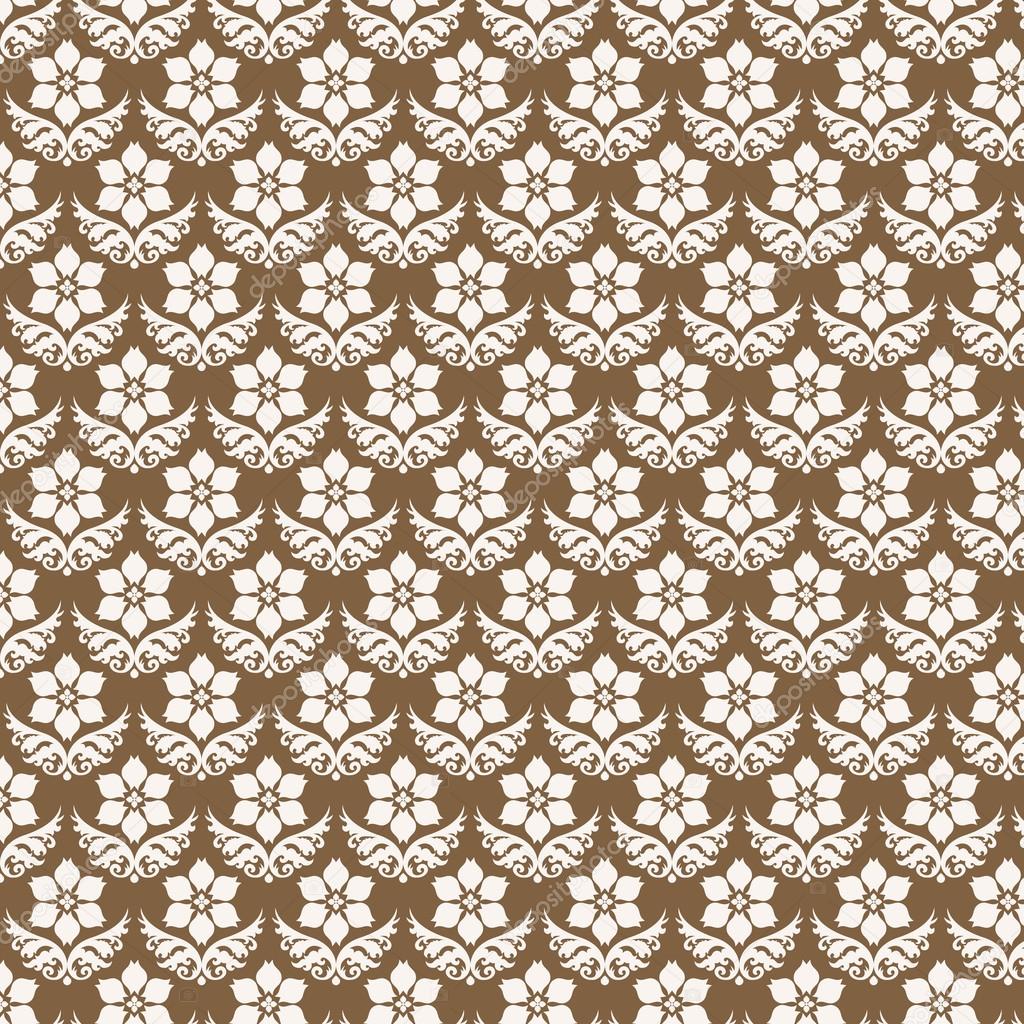 Brown Damask Flower Pattern on Pastel Background