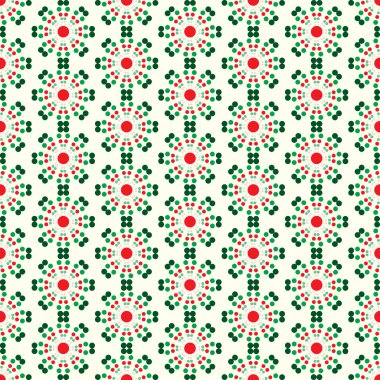 Kırmızı ve yeşil soyut daire çiçek deseni Pastel renk üzerinde