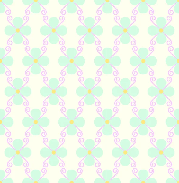 Grüne Blume und spiralnahtloses Muster auf pastellfarbenem Hintergrund — Stockvektor