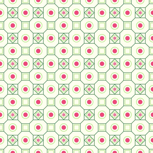 Green Retro Flower Circle and Square Seamless Pattern — Stock Vector