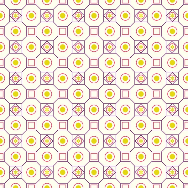 Purple Retro Flower Circle and Square Seamless Pattern — Stock Vector