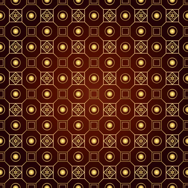 Gouden Retro bloem cirkel en vierkant naadloze patroon — Stockvector