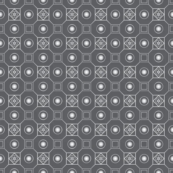 Zilveren Retro bloem cirkel en vierkant naadloze patroon — Stockvector