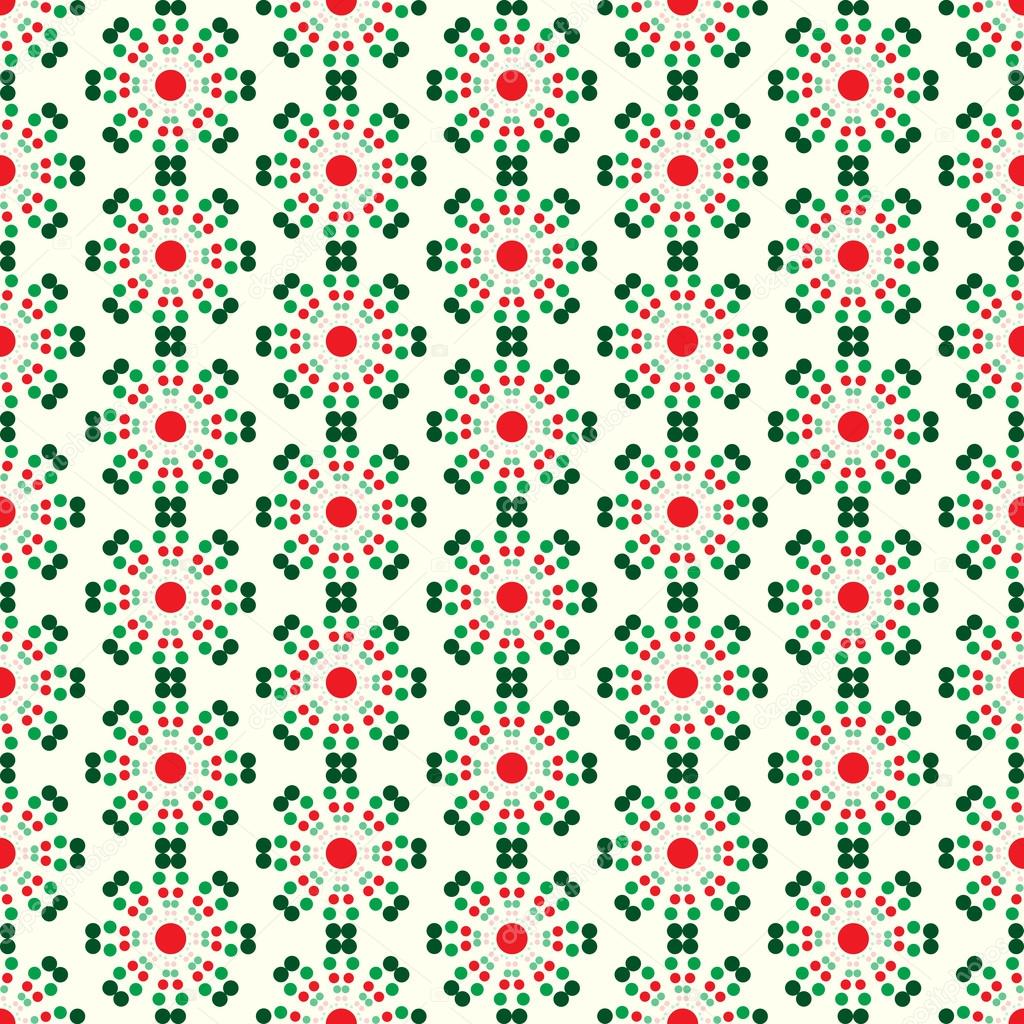 Red and Green Abstract Circle Flower Pattern on Pastel Color