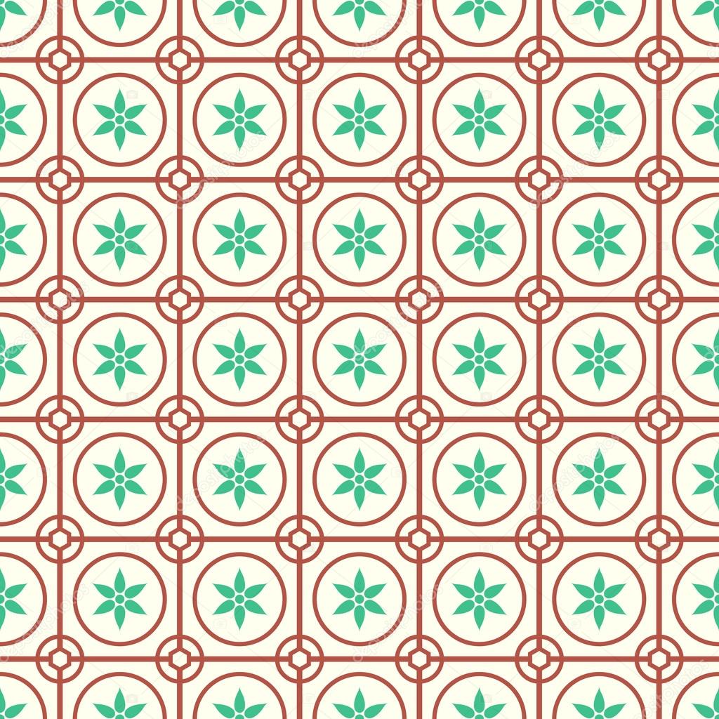 Red Circle and Flower Seamless Pattern on Pastel Background
