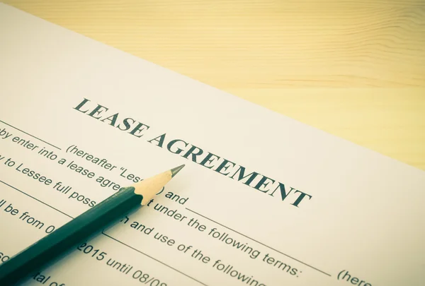 Lease Agreement Contract Document and Pencil Bottom Left Corner Vintage Style — Stockfoto