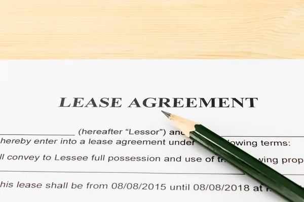 Lease Agreement Contract Document and Pencil Horizontal View — Stockfoto