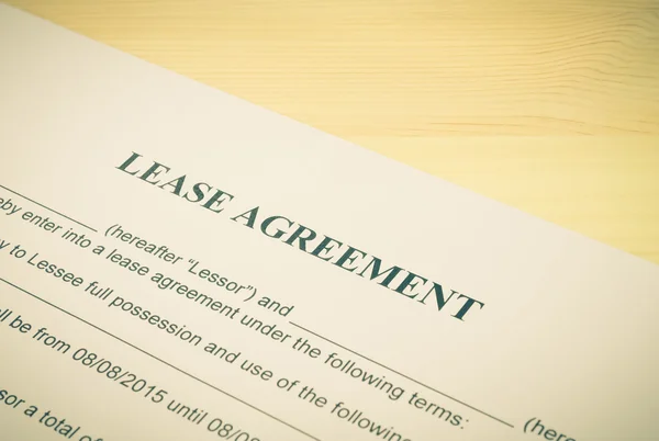Acuerdo de arrendamiento Contrato Documento Ángulo izquierdo Ver Estilo Vintage — Foto de Stock
