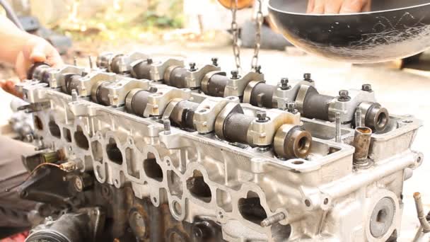 Camshaft Installation on Cylinder Head of Engine — Stock Video