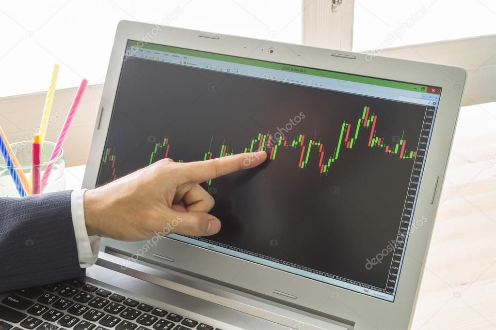 Businessman Point and Analyze Forex Graph or Stock Graph 