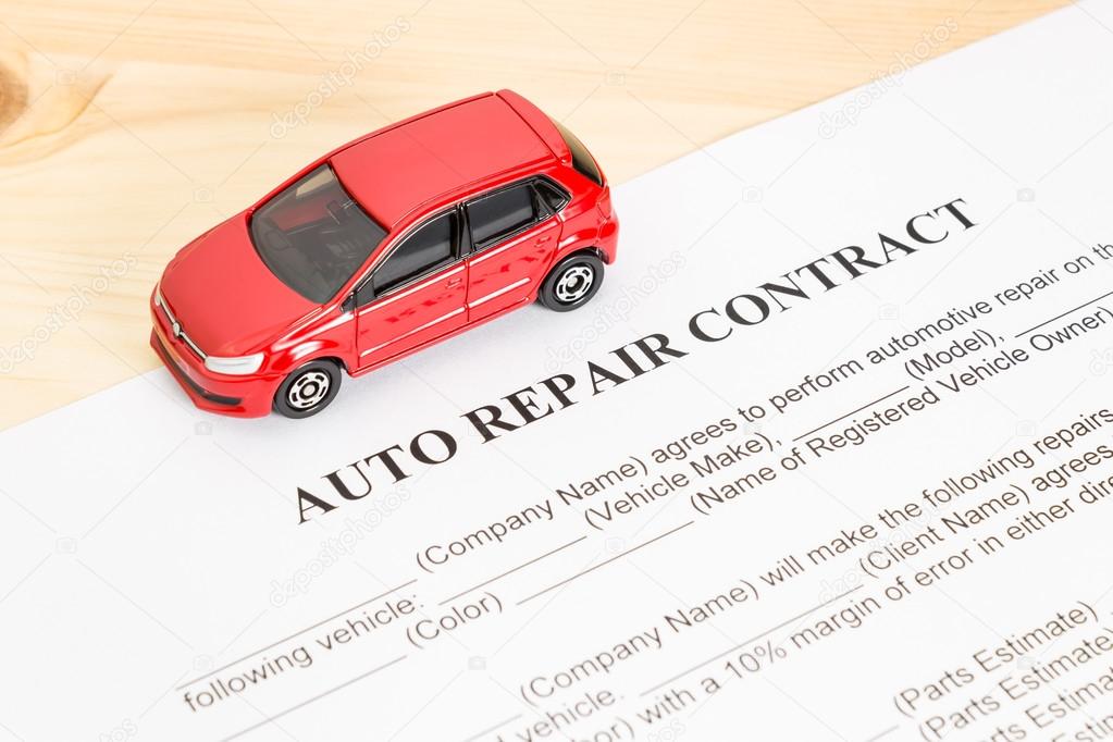 Auto Repair Contract With Red Car on Left View