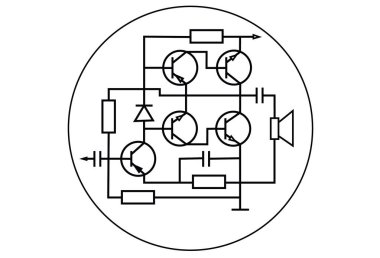 Bir çemberin arka planında soyut elektronik devre diyagramı
