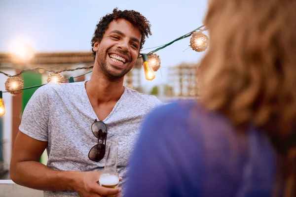 Multi-ethnic millenial couple flirting — Stock Photo, Image