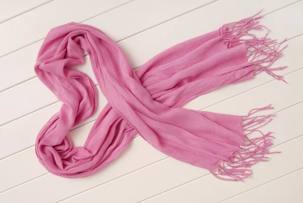 Pink cotton scarf with fringe — Stock Photo, Image