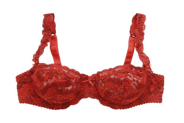 Lace Bra Has Wine Colour Dark Red Brassiere White Background — Stock Photo, Image