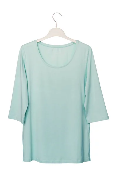 Leichte Türkisfarbene Sportbluse Weibliches Shirt Hat Leichte Minzfarbe Isolierter Blauer — Stockfoto