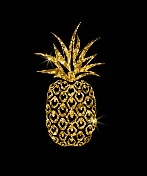 Pineapple χρυσό εικονίδιο glitter. Όμορφη σιλουέτα καλοκαιρινών φρούτων για υγεία σε μαύρο. Για γάμο, μόδα, στολίδια, τατουάζ, πολυτελή διακοσμητικά στοιχεία σχεδιασμού, παιδικό σχέδιο. Εικονογράφηση διανύσματος. — Διανυσματικό Αρχείο