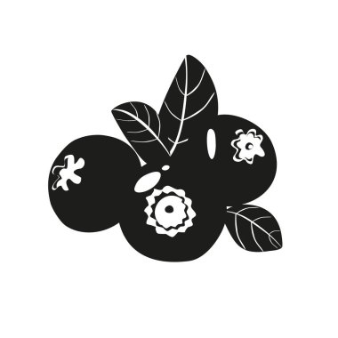 Sağlık silueti için yaz meyveleri ve meyveler. Beyaz arka planda siyah yaban mersini ikonu. Çizgi film düz vektör çizimi.