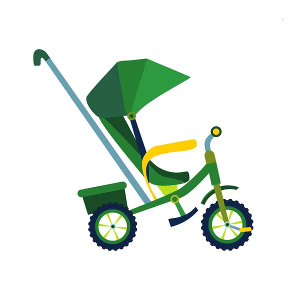 Vélo ou tricycle pour enfants dans un style plat. Icône de chariot de bébé de vélo coloré, jouant au jeu. Illustration vectorielle. — Image vectorielle