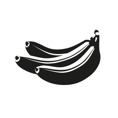 Summer bananas branch silhouette fruit for health. Black three bananas icon on white background. Cartoon flat vector illustration.
