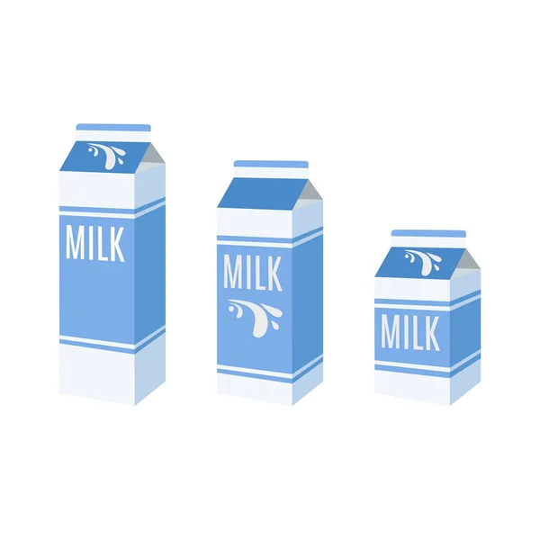 Conjunto de iconos de contenedores de leche. Cartones diferentes tamaños para el desayuno aislado vector plano ilustración. — Vector de stock