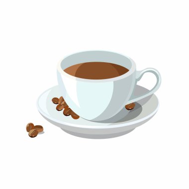 Klasik otel kahvaltısı için kahve çekirdekli kahve fincanı. Menü için poster, yemek tasarımı. Vektör illüstrasyonu