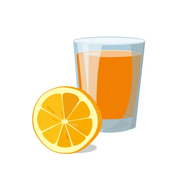 Pomerančový džus ve skle a plátek pomeranče na klasickou hotelovou snídani. Plakát na menu, design jídla. Vektorová ilustrace — Stockový vektor