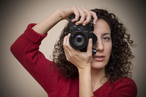 Woman Using Slr Camera