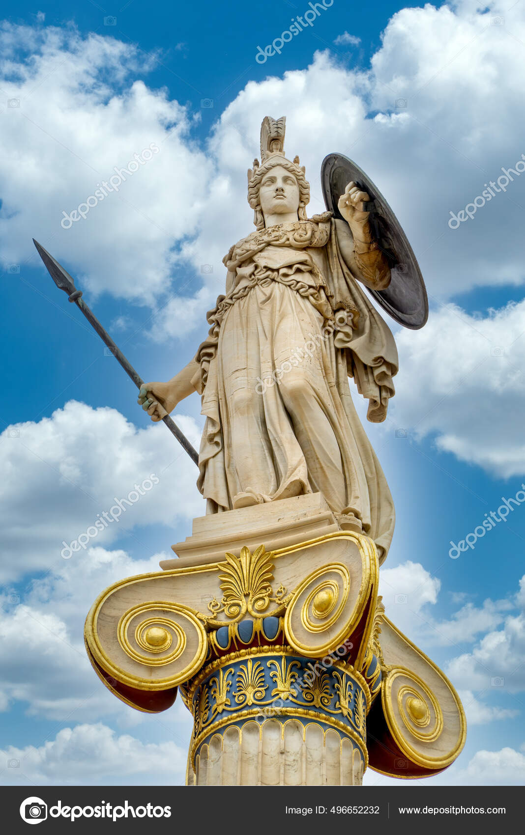 Statue Athena Blue Sky Clouds Academy Athens Greece Stock Photo by