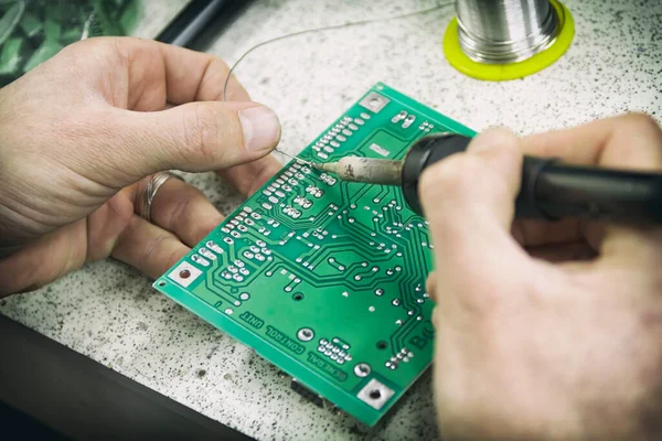 Soldering Green Pcb Board — Stock Photo, Image